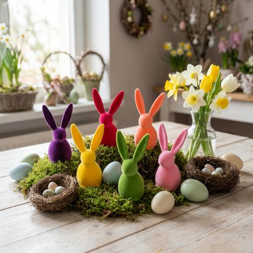 Parvella koristeltu kani, värikäs, 13 cm korkea, sekalainen, 6 kpl | Floristik24.fi