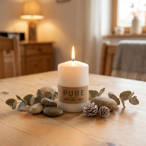 PURE Nature Safe Candle pilari kynttilän steariini, rypsivaha 90/60mm valkoinen 1 kpl | Floristik24.fi