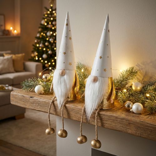 Gnome Christmas koristefiguuri valkoinen, kulta Ø6,5cm K22cm 2 kpl | Floristik24.fi