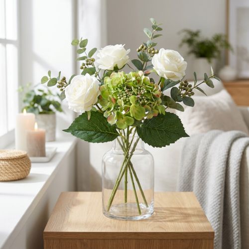 Keinotekoinen hortensia, kukkakoristeet, silkkikukkavihreä L44cm | Floristik24.fi
