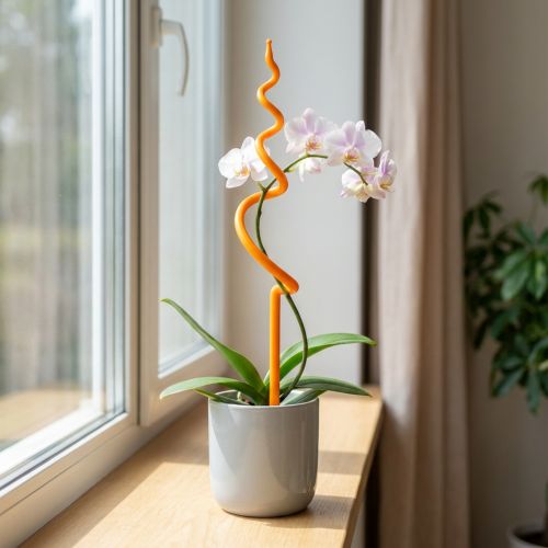 Orkideakeppi, muovia, oranssi, kiipeilyapu orkideoille, korkeus 64 cm | Floristik24.fi