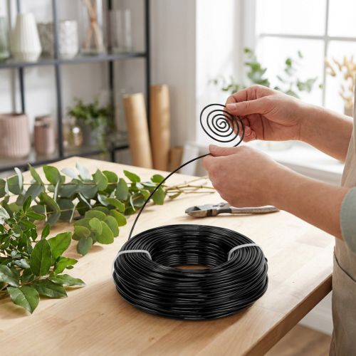 Alumiinilanka Ø2mm, 60m rulla, 500g - Joustava musta askartelulanka kukkakauppoihin, pienoismallien ja korujen valmistukseen | Floristik24.fi