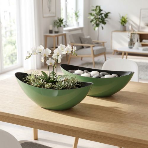 Moderni vihreä puolikuukulho muovista 39 cm - monipuolinen koristeluun - 2 kpl | Floristik24.fi
