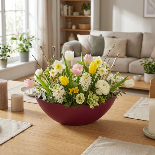 Moderni puolikuukulho tummanpunainen muovia 39 cm - monipuolinen koristeluun - 2 kpl | Floristik24.fi