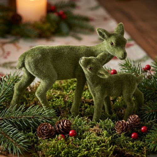 Hirven koristefiguurit Jouluvihreä parvipeura fawn kanssa setissä H9/5,5cm 4 kpl | Floristik24.fi