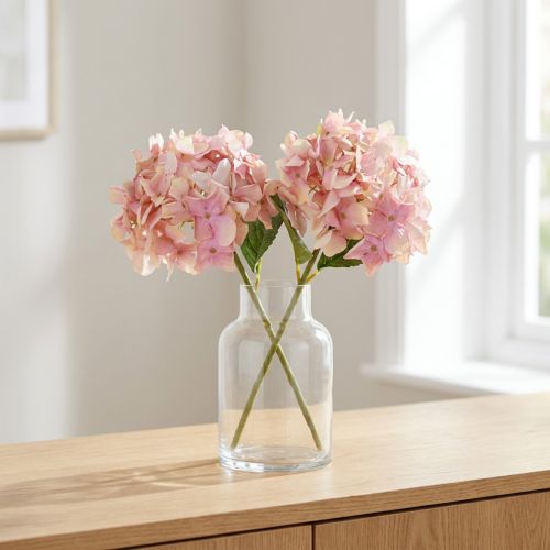 Tyylikäs keinohortensia pastellin vaaleanpunainen 58cm 2kpl | Floristik24.fi