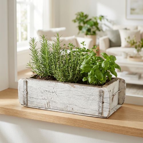 Tiilen muotoinen, tiililaatikko, puulaatikko metalliheloilla antiikkiviimeistely, valkoinen pesty L32cm K9cm | Floristik24.fi