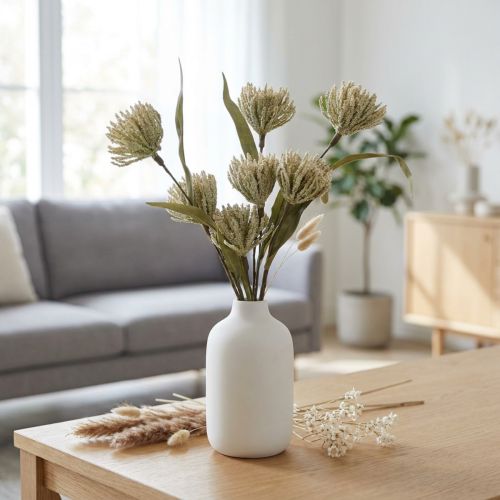 Keinotekoinen kukka, jossa 6 kukkaa parvettu beigenvihreä nippu 3 H38cm | Floristik24.fi