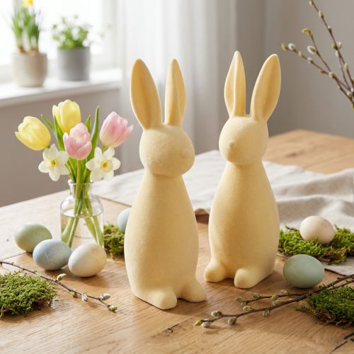 Koristeellinen pääsiäispupu – 2. valinta – Flocked vaaleankeltainen K29,5cm 2 kpl | Floristik24.fi
