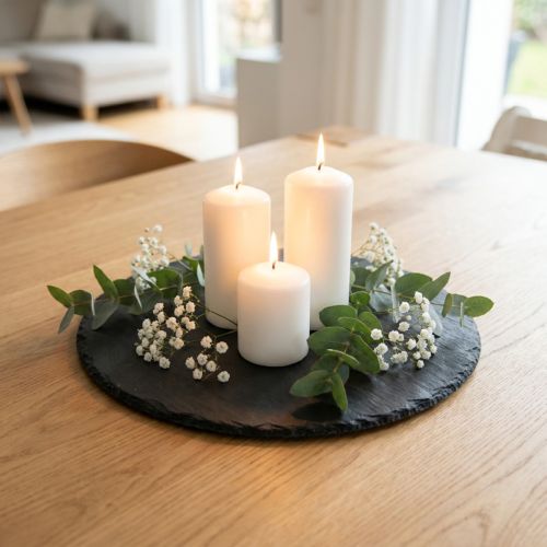 Luonnollinen liuskelevy pyöreä kivitarjotin musta Ø30cm 2 kpl | Floristik24.fi