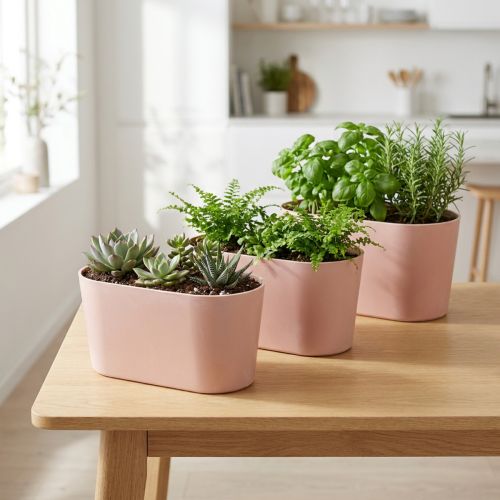 kohteita Kasvikulho soikea koristekulho muovia vaaleanpunainen ruskea 20×10×11cm 3kpl