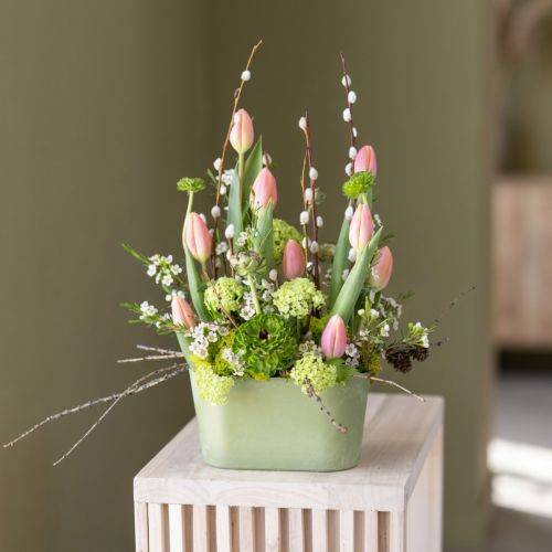 Kukkakulho soikea vihreä kulho muovia 20×10×11cm 3 kpl | Floristik24.fi