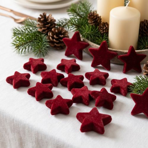 Joulukoristeet, tähdet, Bordeaux-kuvio, pöytäkoriste, 4-5 cm, 40 kpl | Floristik24.fi