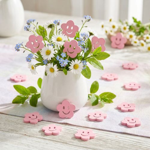 Puinen kukka kasvot pinkki 2,5cm 48 kpl | Floristik24.fi