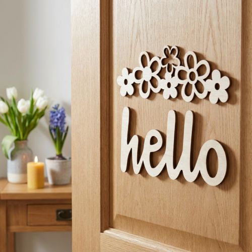 Puiset koristekukat "Hello" luontokyltti magneetilla 18/19,5cm 6kpl | Floristik24.fi