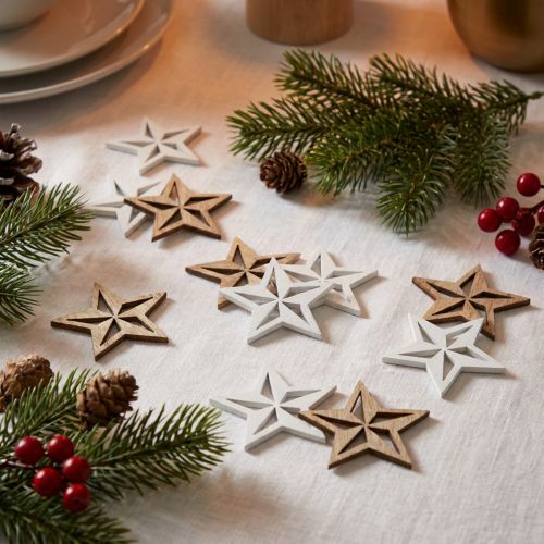 Puiset tähdet koristeellinen scatter koristelu Jouluvalkoinen/luonnollinen 3,5cm 48 kpl | Floristik24.fi