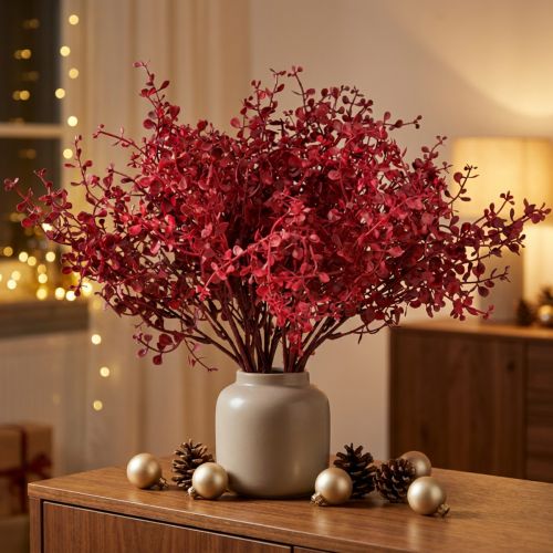 Eukalyptuspensas punainen keinotekoinen kasvi eukalyptus 28cm 3kpl | Floristik24.fi