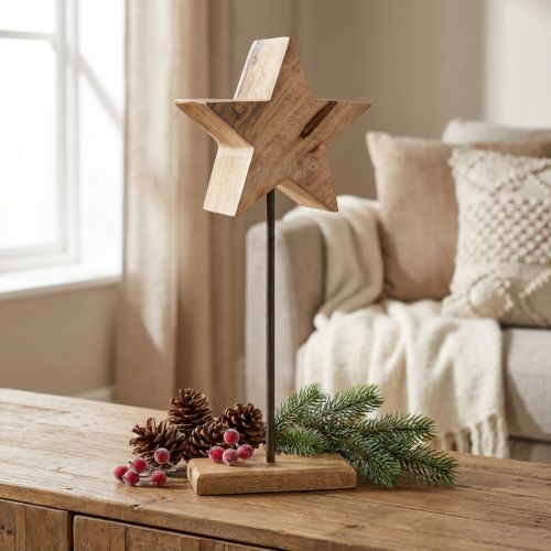 Puinen tähti luonnollinen sauvapohjalla tähtikuvio 20x9,5x50cm | Floristik24.fi