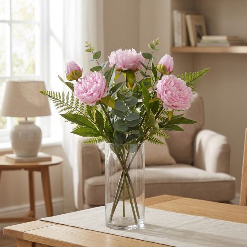 Pioni tekokukat vaaleanpunaiset pitkällä varrella 70cm 3kpl | Floristik24.fi