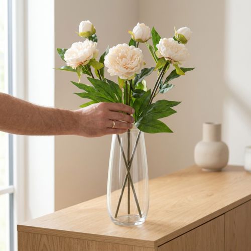 Pitkät tekopionit tekokukat kerma 70cm 3 kpl | Floristik24.fi