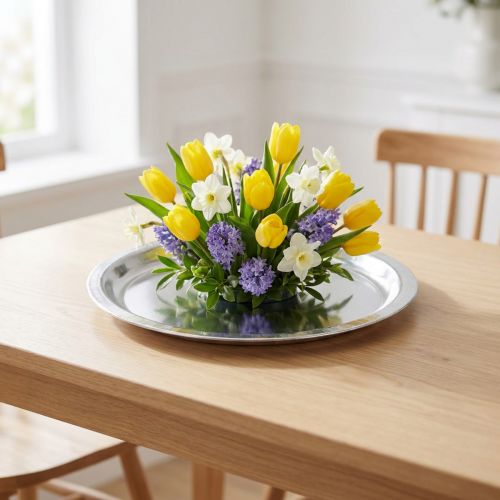 Koristelevy metalli hopea kiiltävä Ø34cm H3cm | Floristik24.fi