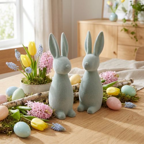 Koristeellinen pääsiäispupu, nukkakuvioinen, harmaanvihreä, korkeus 29,5 cm, 2 kpl | Floristik24.fi