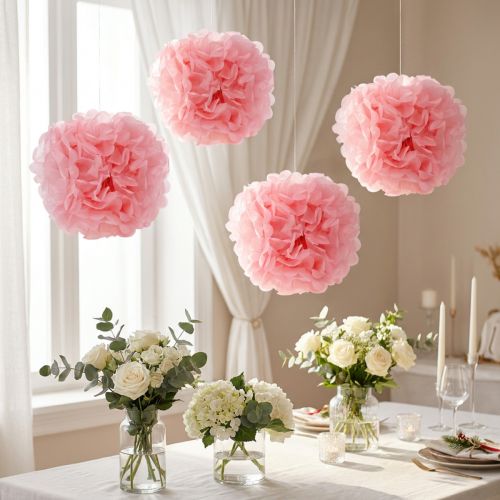 Pompomipaperi Ø30cm vaaleanpunainen 5kpl | Floristik24.fi