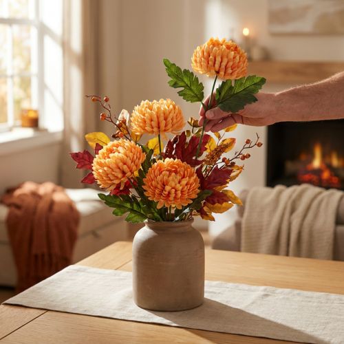 Tekokukka Krysanteemi Oranssi Ø7cm 18cm 4kpl | Floristik24.fi