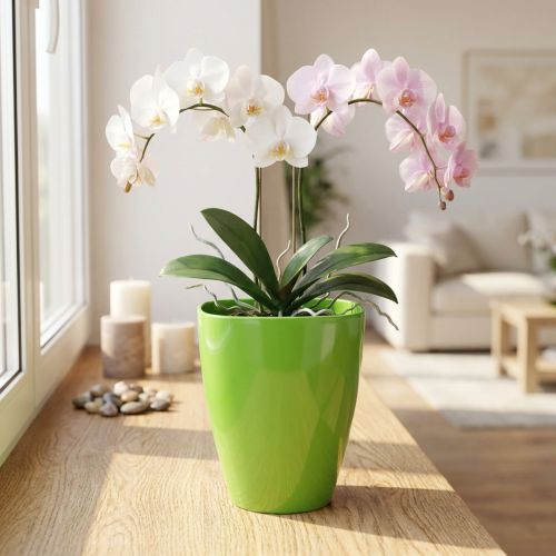 Orkidearukku kiiltävä Ø12,5cm lime 1 kpl | Floristik24.fi