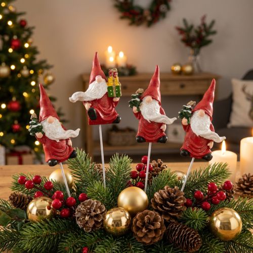 Joulutonttu koristepistoke gnome Joulupukki 7cm 4 kpl | Floristik24.fi
