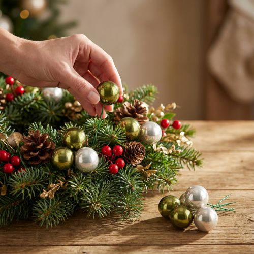 Joulupallo lasinen peili marjat oliivinvihreä hopea Ø40mm 32 kpl | Floristik24.fi
