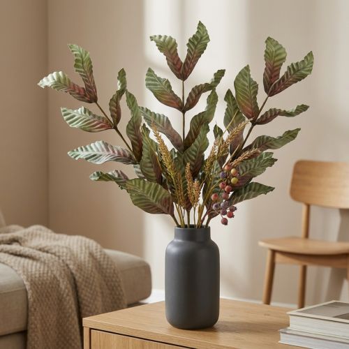 Keinotekoinen kasvi deco-oksa vihreä punaruskea vaahto H68cm | Floristik24.fi