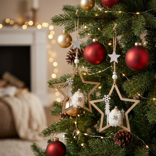Joulukoristeita tähtipuinen koristeripustin Ø13,5cm 4kpl | Floristik24.fi