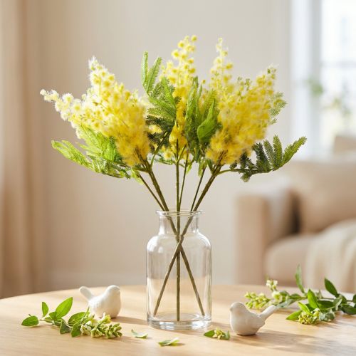 kohteita Keinotekoinen kasvi hopea akaasia mimosa keltainen kukkiva 53cm 3 kpl