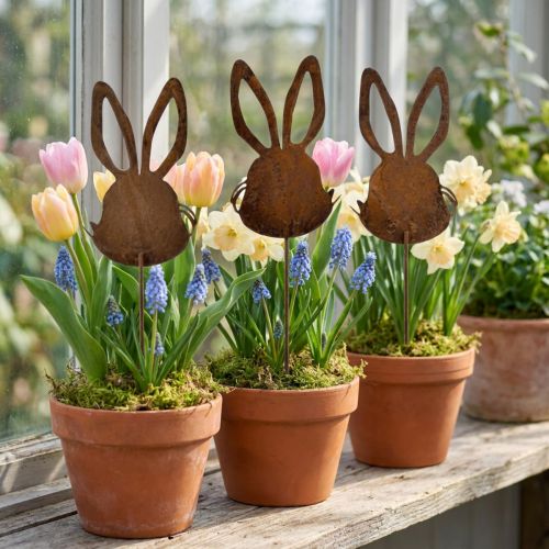Kukkatulppa ruosteinen kanin koriste 7,5cm×11,5cm 6 kpl | Floristik24.fi