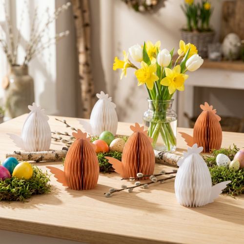 Koristeellinen kanan kennopaperi valkoinen oranssi 5,5×3,5×6cm 6 kpl | Floristik24.fi