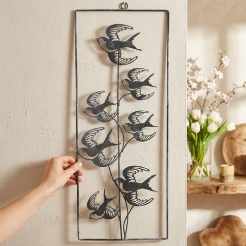 Metalliset koristeet ripustukseen, pääskyset, seinäkoristeet Hopea, pesty valkoinen K47,5cm | Floristik24.fi