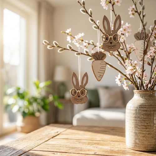 Puinen riipus kani lasilla porkkananruskea beige 4×7,5cm 9kpl | Floristik24.fi
