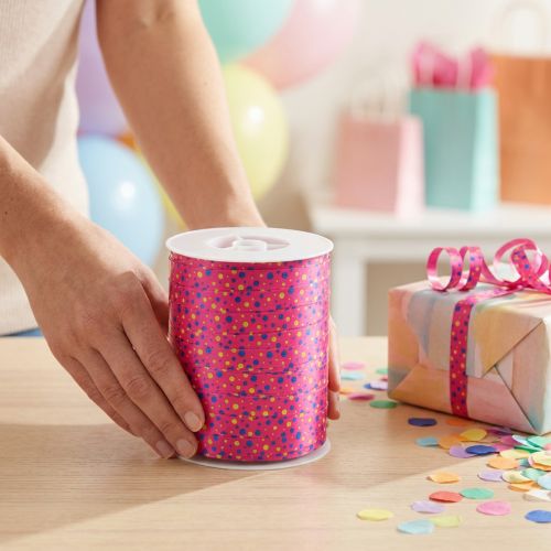 Kiharrusnauha lahjanauha pinkki pisteillä 10mm 250m | Floristik24.fi