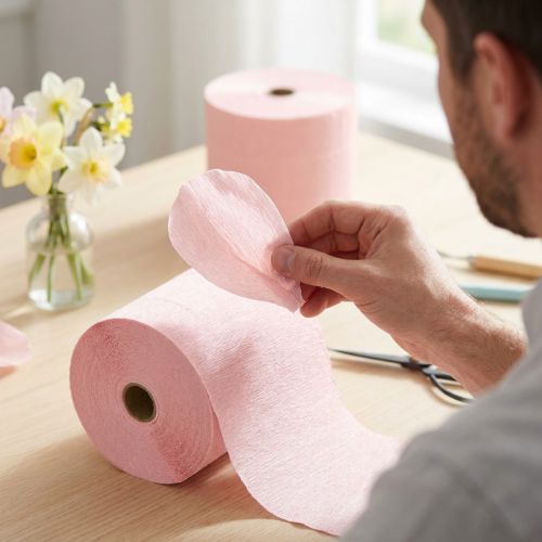 kohteita Kukkakreppi vaaleanpunainen L10cm neliöpaino 128g/nm L250cm 2 kpl