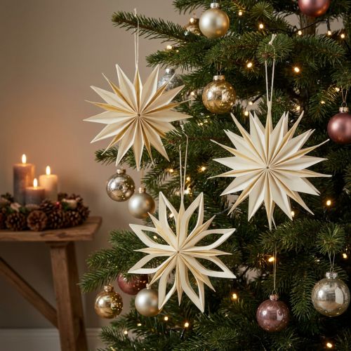 Paperitähtiä, joulukoristeita, kuusenkoristeita, valkoista ja kultaa, 15 cm, 6 kpl | Floristik24.fi