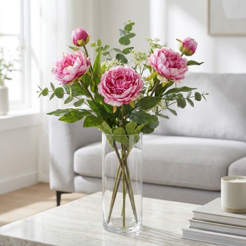 Pionit Pitkävartiset tekokukat Pinkki 70cm 3kpl | Floristik24.fi