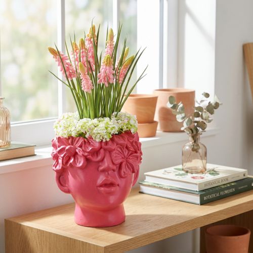Plant Head Polyresin Bust Planter Pinkki 13,5×13×14cm | Floristik24.fi