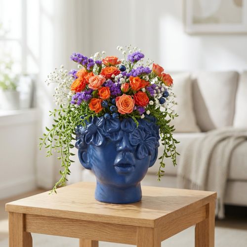 Plant Head Polyresin Bust Planter Sininen 13,5×13×14cm | Floristik24.fi