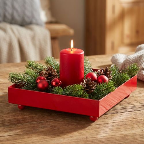 Koristeellinen tarjotin neliönmuotoinen punainen metallitarjotin 15×15cm 2 kpl | Floristik24.fi