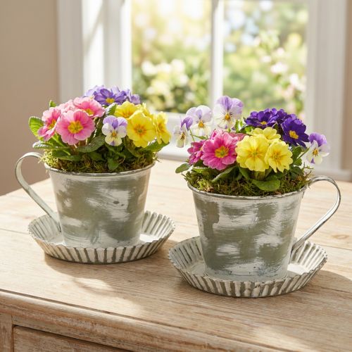 Koristeellinen kuppi metallia, valkoinen, antiikki, Ø9cm, korkeus 8cm, 2 kpl | Floristik24.fi