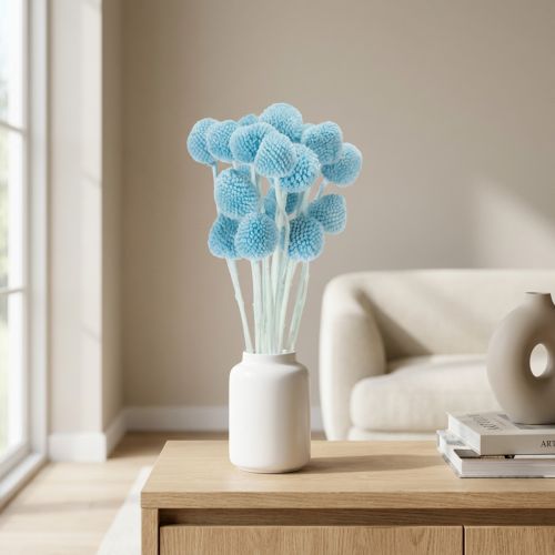 Craspedia-kuivakukkakoriste maljakkoon, minimalistinen tyyli, pitkäikäinen kesäkoriste, 55 cm, 20 kpl | Floristik24.fi