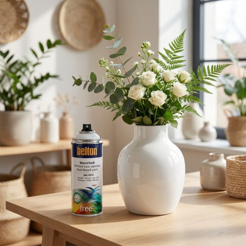 Belton vapaa vesiohenteinen maali valkoinen korkeakiilto spray puhdas valkoinen 400ml | Floristik24.fi