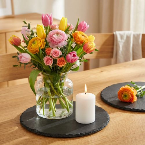 Luonnollinen liuskelevy pyöreä kivitarjotin musta Ø20cm 4 kpl | Floristik24.fi