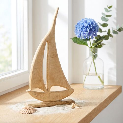 kohteita Purjevene Puu pohjalla Natural Pöytäkoristeet Maritime H42cm